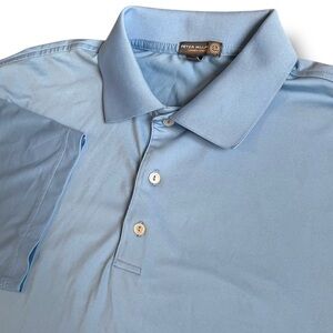 Peter Millar Summer Comfort Polo Shirt Mens L Blue Younglife Print Performance